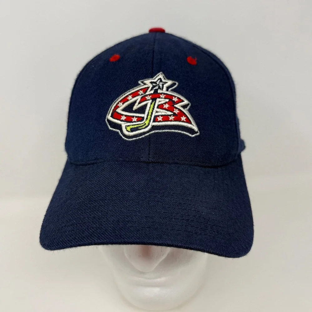 Vintage Nike Team Columbus Blue Jackets NHL Wool Hat Navy Blue Red Strapback